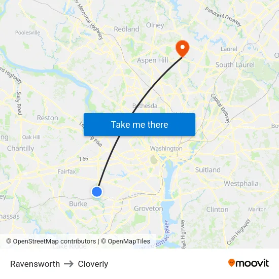 Ravensworth to Cloverly map