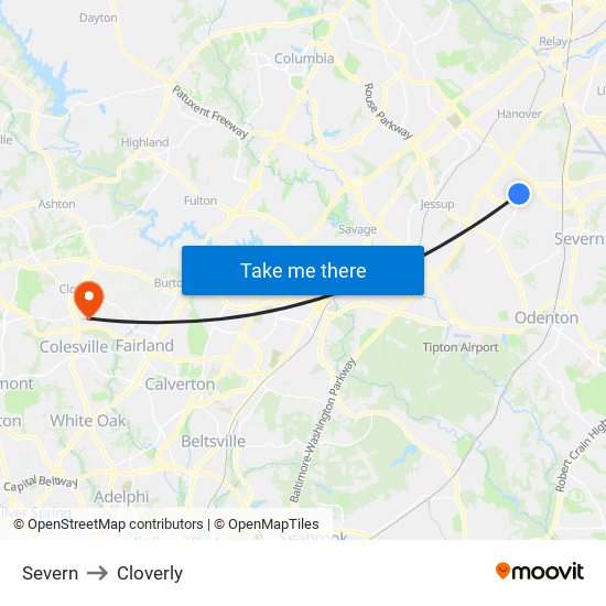 Severn to Cloverly map