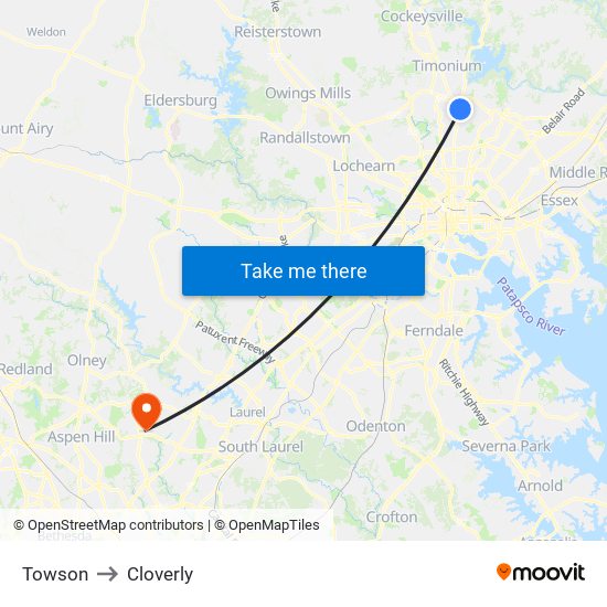 Towson to Cloverly map