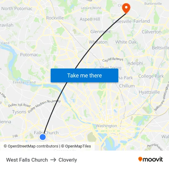 West Falls Church to Cloverly map