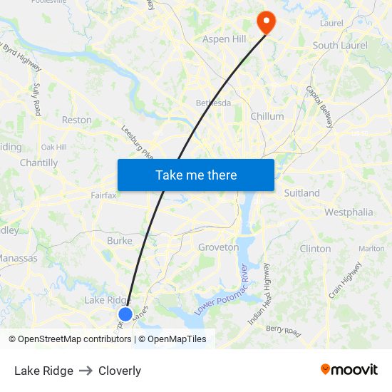 Lake Ridge to Cloverly map