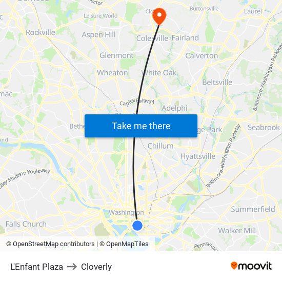 L'Enfant Plaza to Cloverly map