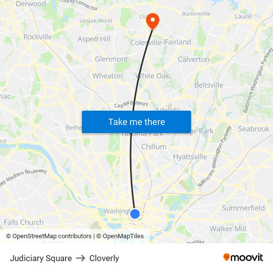 Judiciary Square to Cloverly map