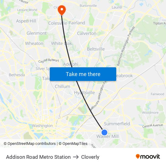 Addison Road Metro Station to Cloverly map