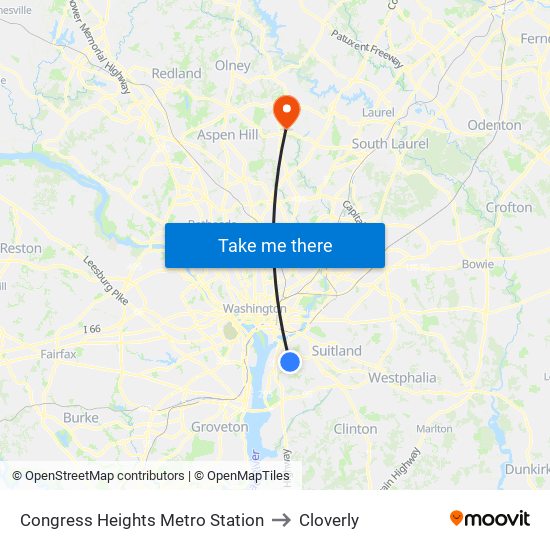 Congress Heights Metro Station to Cloverly map