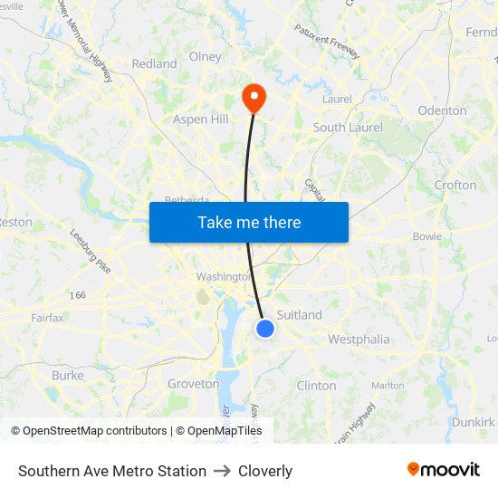 Southern Ave Metro Station to Cloverly map