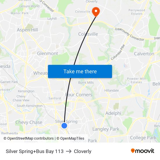 Silver Spring+Bay 113 to Cloverly map