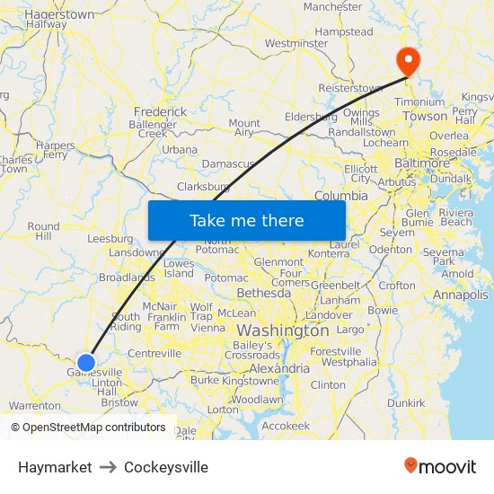 Haymarket to Cockeysville map