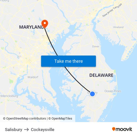 Salisbury to Cockeysville map