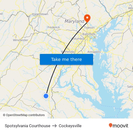 Spotsylvania Courthouse to Cockeysville map