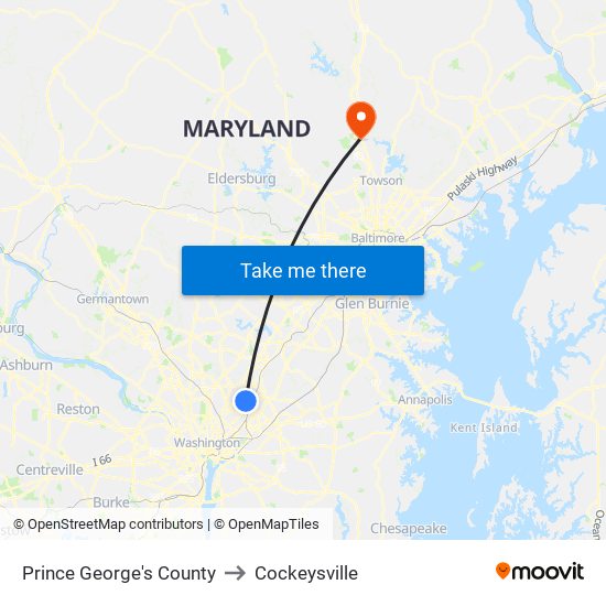 Prince George's County to Cockeysville map