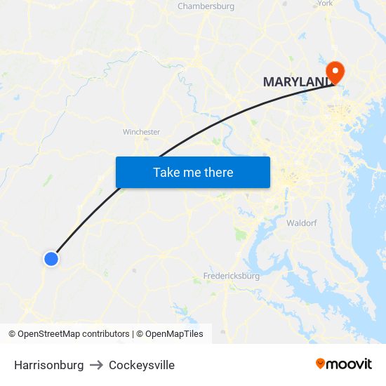 Harrisonburg to Cockeysville map