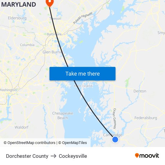 Dorchester County to Cockeysville map