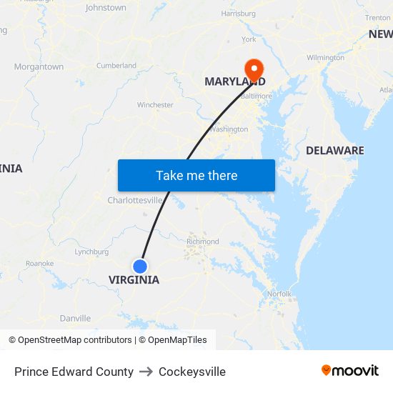 Prince Edward County to Cockeysville map