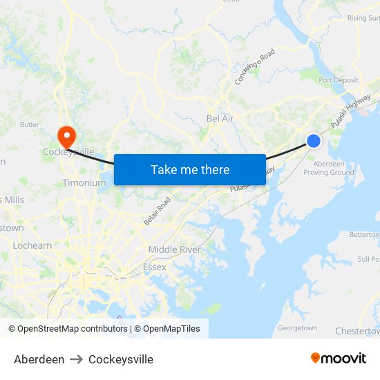 Aberdeen to Cockeysville map