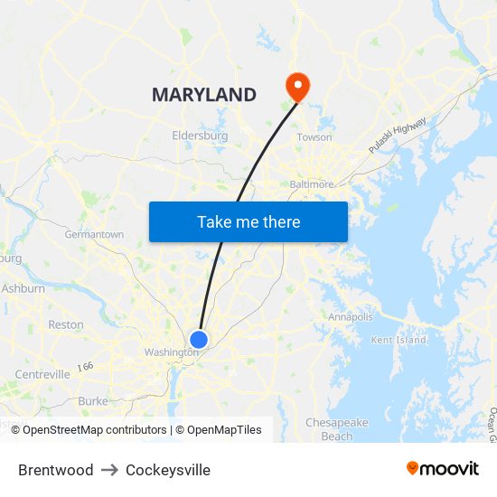 Brentwood to Cockeysville map