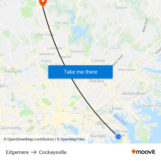 Edgemere to Cockeysville map