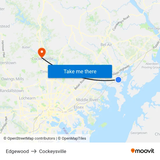 Edgewood to Cockeysville map