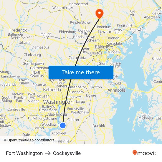 Fort Washington to Cockeysville map