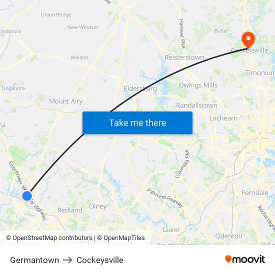 Germantown to Cockeysville map