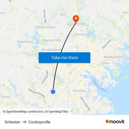 Ilchester to Cockeysville map