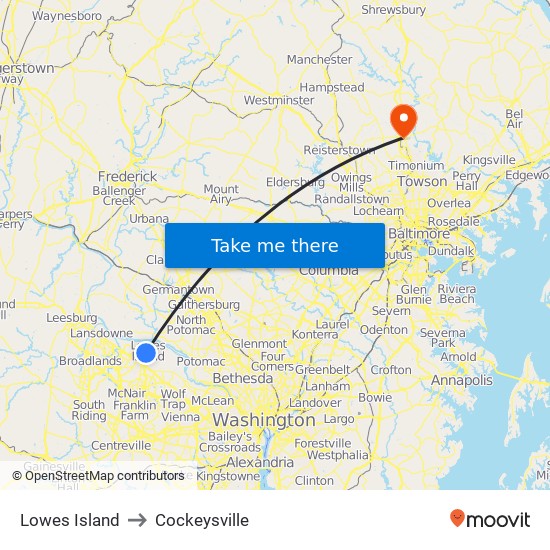 Lowes Island to Cockeysville map