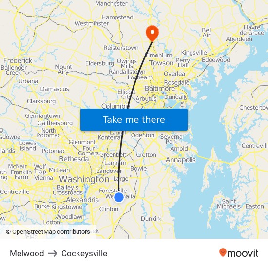 Melwood to Cockeysville map