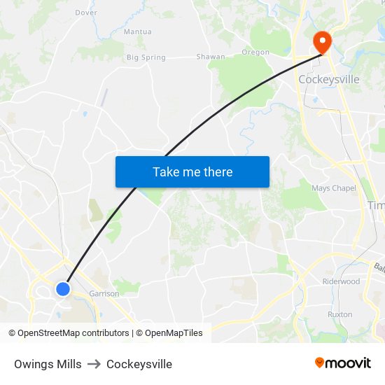 Owings Mills to Cockeysville map