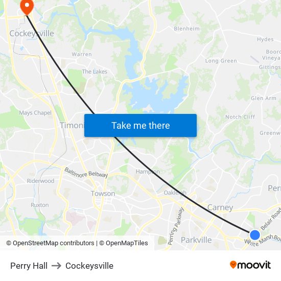 Perry Hall to Cockeysville map