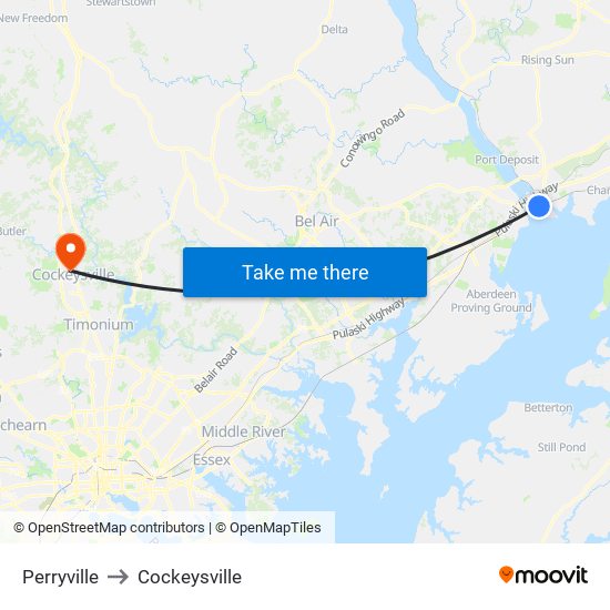 Perryville to Cockeysville map