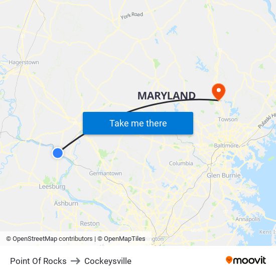 Point Of Rocks to Cockeysville map