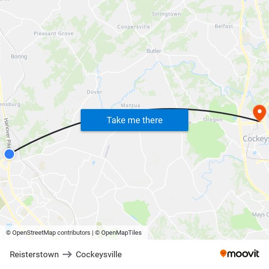 Reisterstown to Cockeysville map