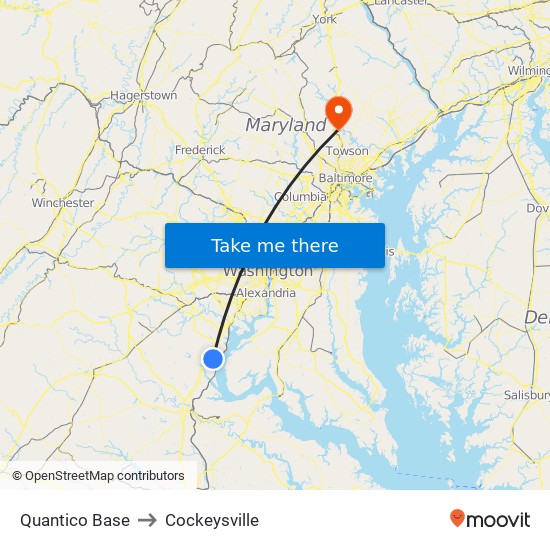 Quantico Base to Cockeysville map