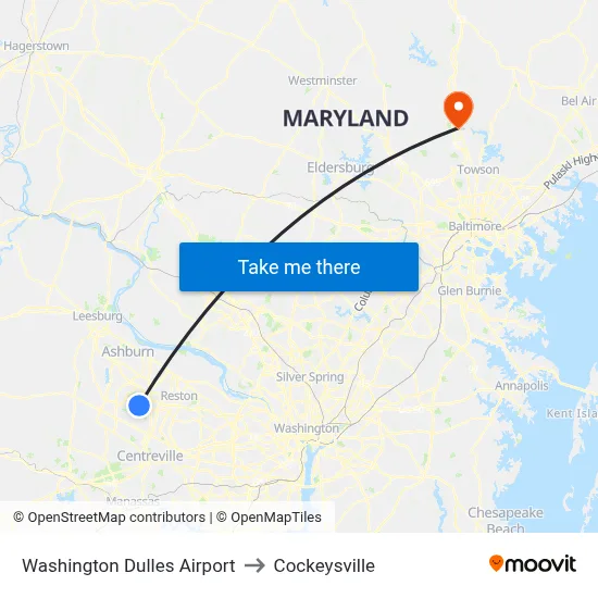 Washington Dulles Airport to Cockeysville map