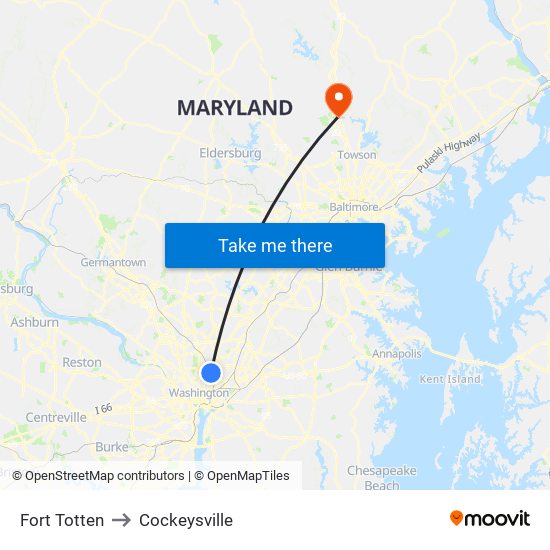 Fort Totten to Cockeysville map