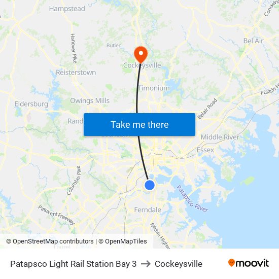 Patapsco Light Rail Station Bay 3 to Cockeysville map