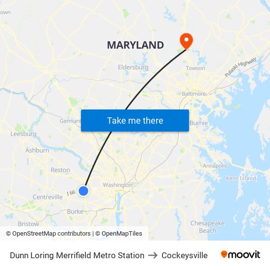 Dunn Loring Merrifield Metro Station to Cockeysville map