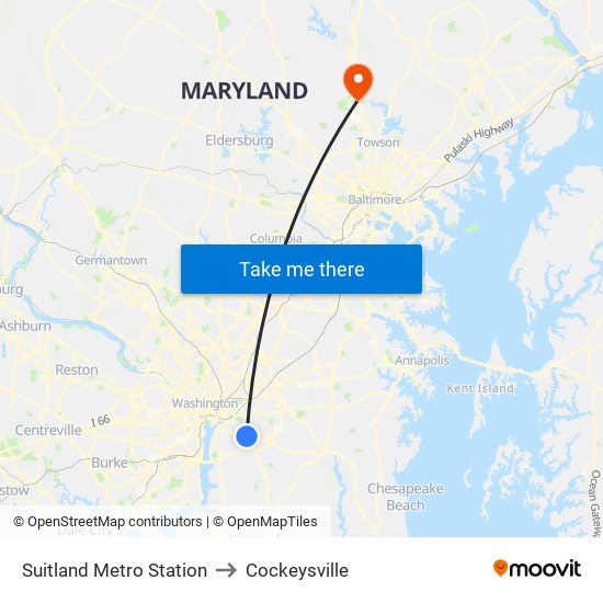 Suitland Metro Station to Cockeysville map