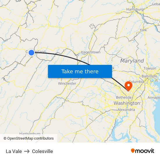 La Vale to Colesville map