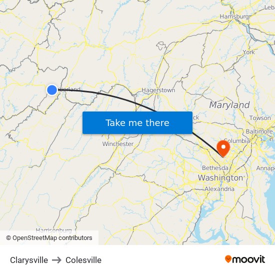 Clarysville to Colesville map