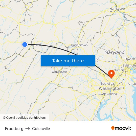 Frostburg to Colesville map