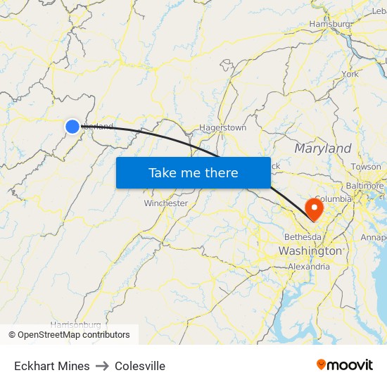 Eckhart Mines to Colesville map