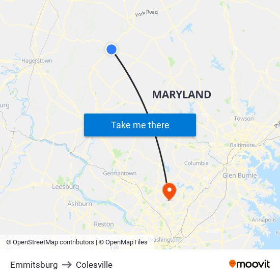 Emmitsburg to Colesville map