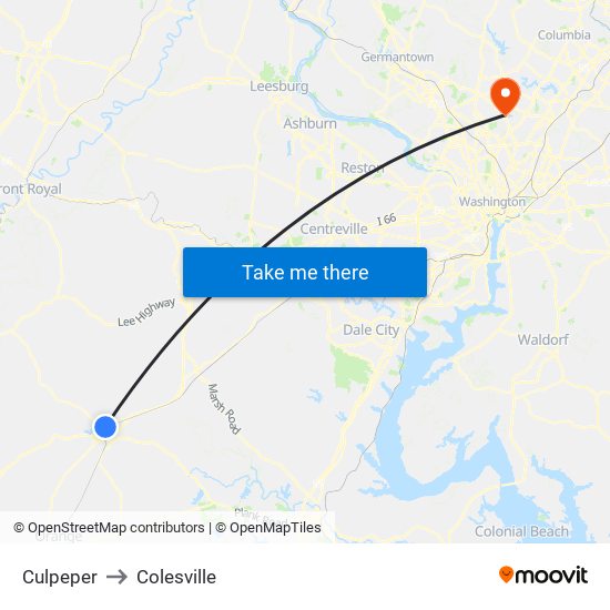 Culpeper to Colesville map