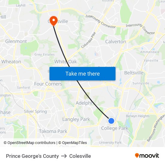 Prince George's County to Colesville map