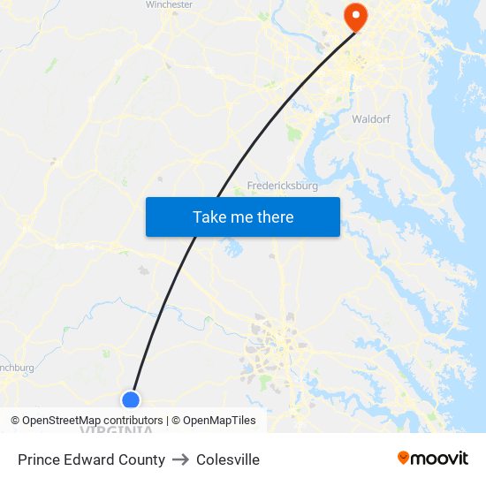 Prince Edward County to Colesville map