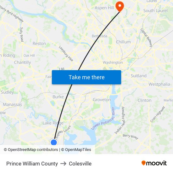 Prince William County to Colesville map