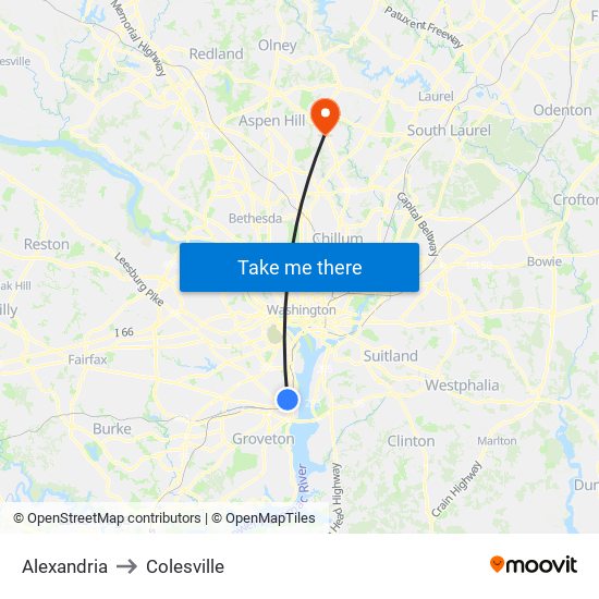 Alexandria to Colesville map