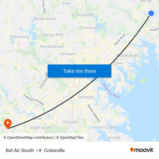 Bel Air South to Colesville map