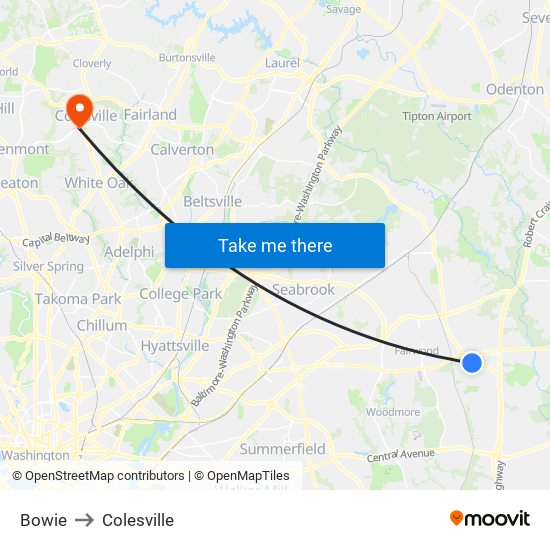 Bowie to Colesville map